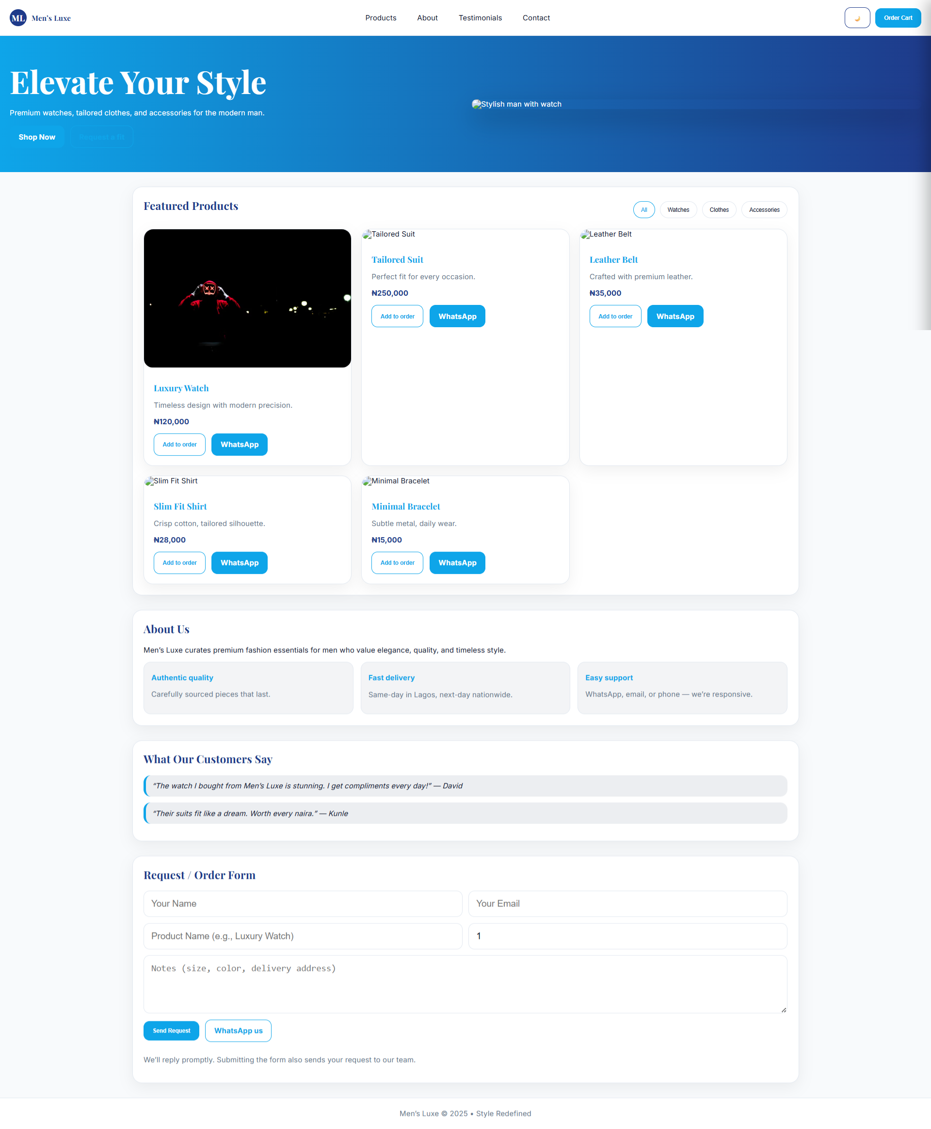 Men's Luxe e-commerce store: responsive website for Nigerian fashion brand